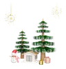 Snowman is standing near christmas tree