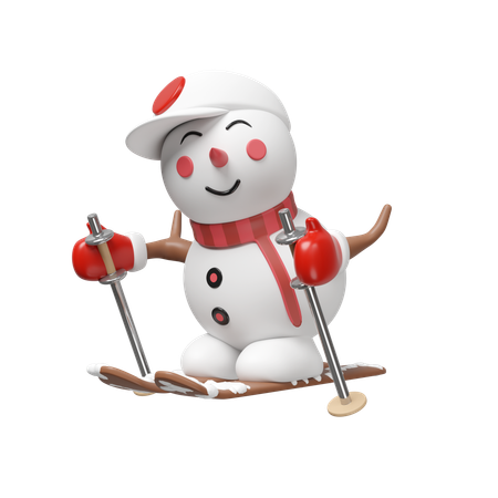 Snowman Skiing  3D Illustration