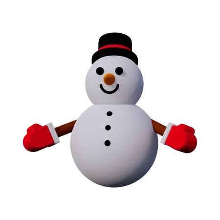 Snowman Wearing A Black Hat  3D Icon