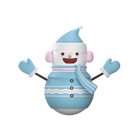 Snowman wearing blue sweater 3D Illustration