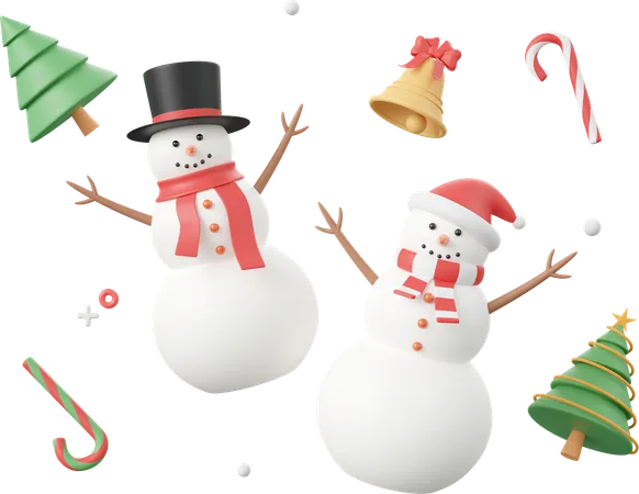 Snowman With Christmas Decorations Christmas Theme Elements 3 D Illustration 3D Icon
