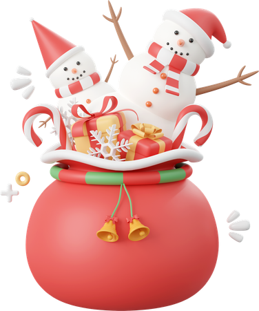 Snowman With Christmas Gifts Bag  3D Icon