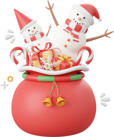 Snowman With Christmas Gifts Bag  3D Icon