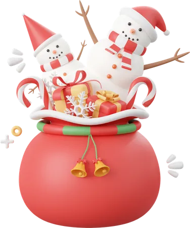 Snowman With Christmas Gifts Bag Christmas Theme Elements 3 D Illustration 3D Icon