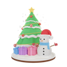 snowman with christmas tree 3d illustration
