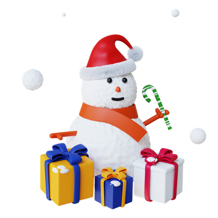 Snowman With Gift 3D Illustration