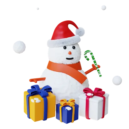3 D Snowman With Gift Illustration Object Rendered Can Be Used For Illustration Web App Mobile And Many More 3D Illustration