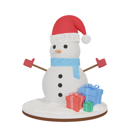 Snowman With Gift 3D Illustration