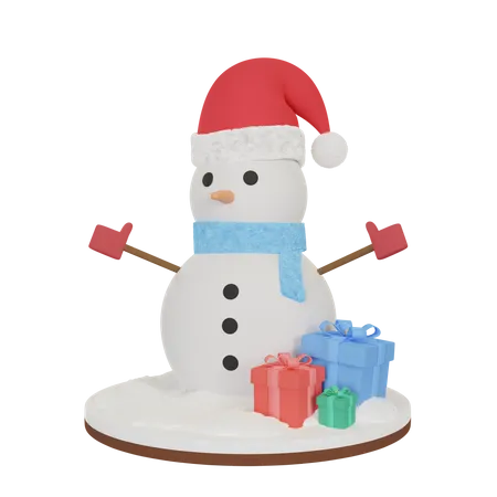 Snowman With Gift  3D Illustration