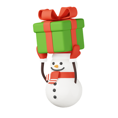 Snowman With Gift Box  3D Icon