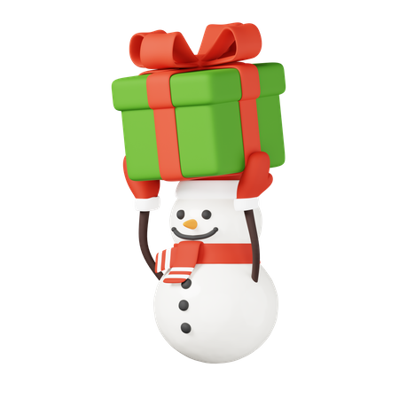 Snowman With Gift Box  3D Icon
