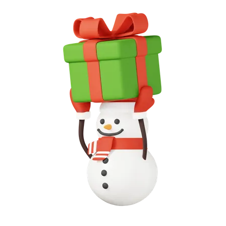 Snowman With Gift Box  3D Icon