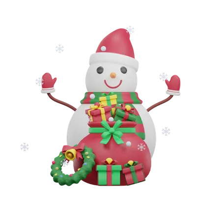 Snowman With Gift Christmas  3D Icon