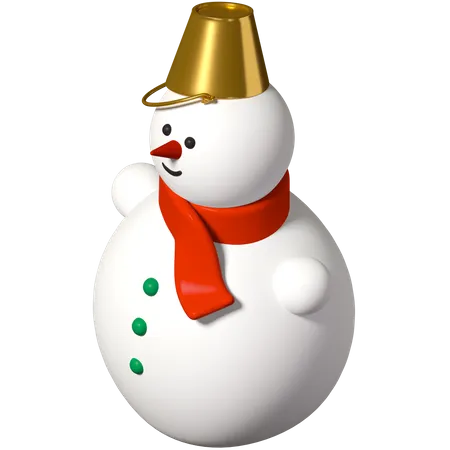 Snowman with golden bucket on head  3D Illustration