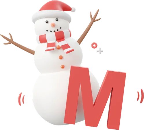 Snowman With M Alphabet  3D Icon