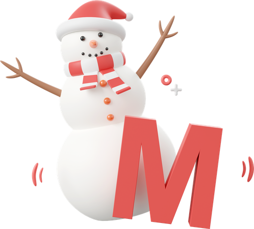 Snowman With M Alphabet  3D Icon