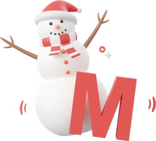 Snowman With M Alphabet Christmas Theme Elements 3 D Illustration 3D Icon