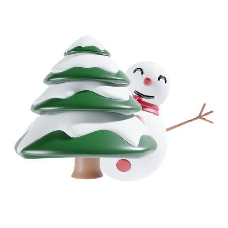 Snowman With Pine Tree  3D Icon