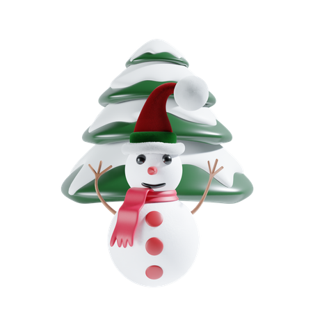 Snowman With Pine Tree  3D Icon