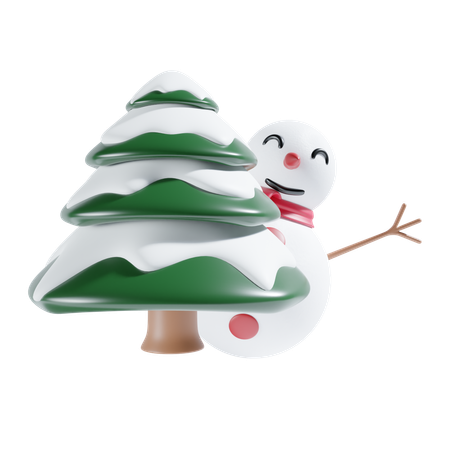 Snowman With Pine Tree  3D Icon