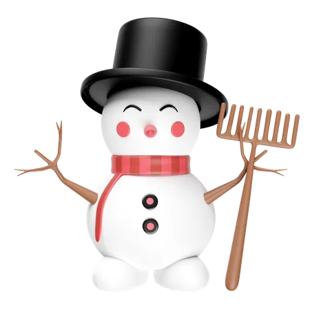 3 D Snowman With Top Hat Scarf Broom Isolated Merry Christmas And Festive New Year 3 D Render Illustration 3D Icon