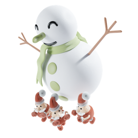 Snowman With Santa  3D Icon