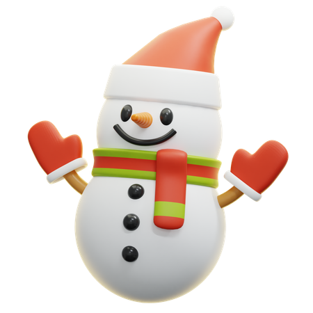 Snowman With Santa Hat  3D Icon