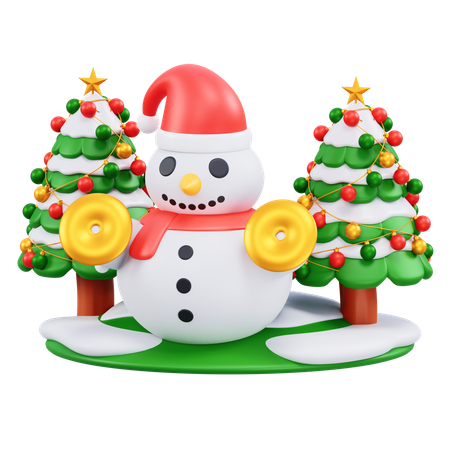 Snowman with tree  3D Icon