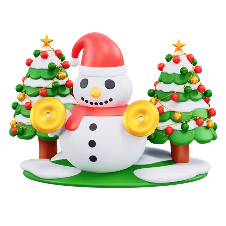 Snowman with tree  3D Icon