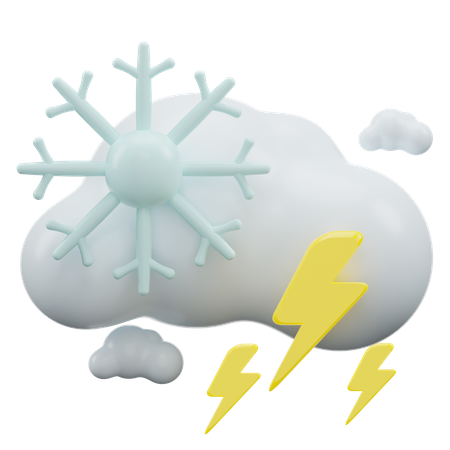 Snowy Cloud With Lightning  3D Icon