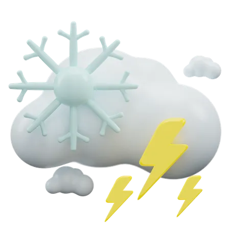 Snowy Cloud With Lightning  3D Icon