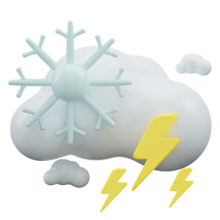 Snowy Cloud With Lightning 3D Icon