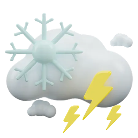 Snowy Cloud With Lightning 3D Icon