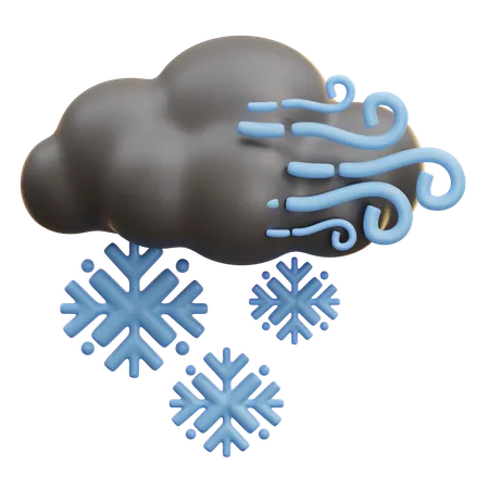 Snowy Cloud With Wind  3D Icon