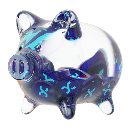 Snx Clear Glass Piggy Bank With Decreasing Piles Of Crypto Coins  3D Icon