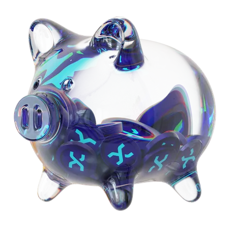 Snx – Sparschwein aus klarem Glas mit abnehmendem Stapel an Kryptomünzen  3D Icon