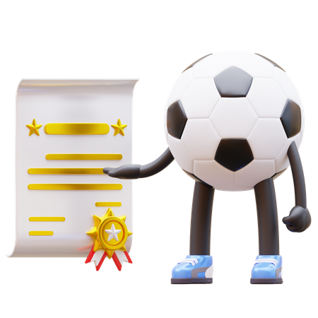 Soccer Ball Character Get Certificate  3D Illustration