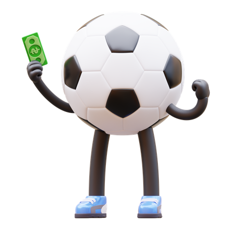 Soccer Ball Character Get Money  3D Illustration