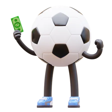 Soccer Ball Character Holding A Money 3D Illustration