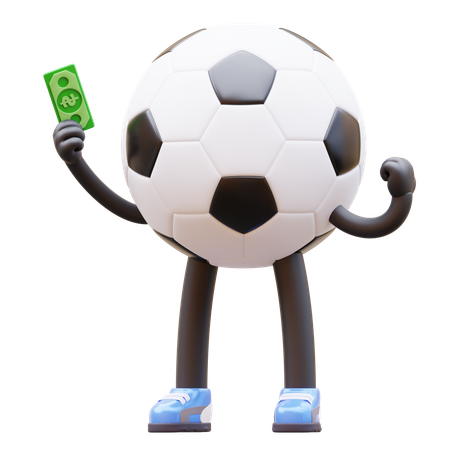 Soccer Ball Character Get Money  3D Illustration