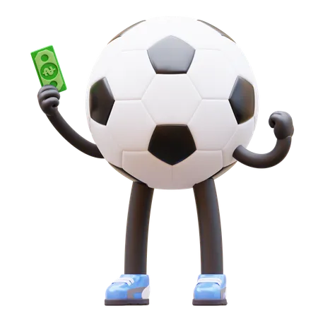 Soccer Ball Character Get Money  3D Illustration