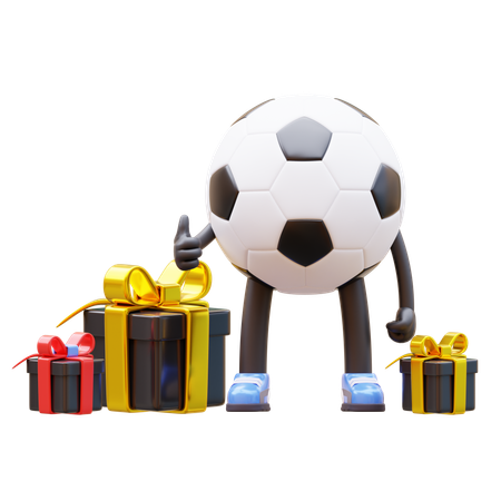 Soccer Ball Character Has Gifts  3D Illustration