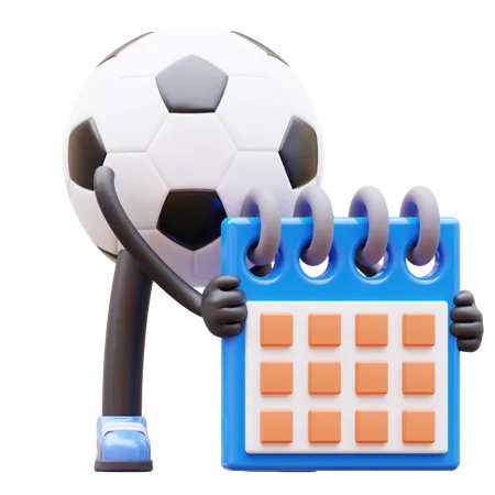Soccer Ball Character Holding A Calendar 3D Illustration