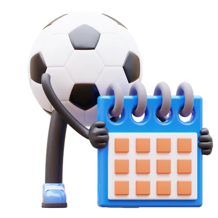 Soccer Ball Character Holding Calendar Planning Schedule  3D Illustration