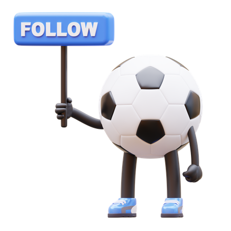 Soccer Ball Character Holding Follow Sign  3D Illustration
