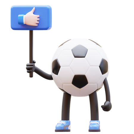 Soccer Ball Character Holding Like Sign  3D Illustration