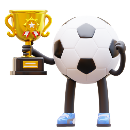 Soccer Ball Character Holding Trophy  3D Illustration