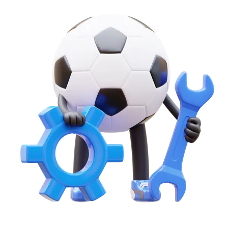 Soccer Ball Character Is Doing Maintenance  3D Illustration