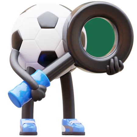 Soccer Ball Character With Magnifying Glass  3D Illustration