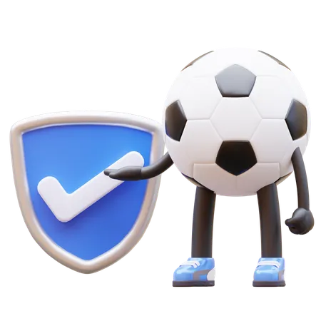 Soccer Ball Character Holding A Shield And A Tick 3D Illustration